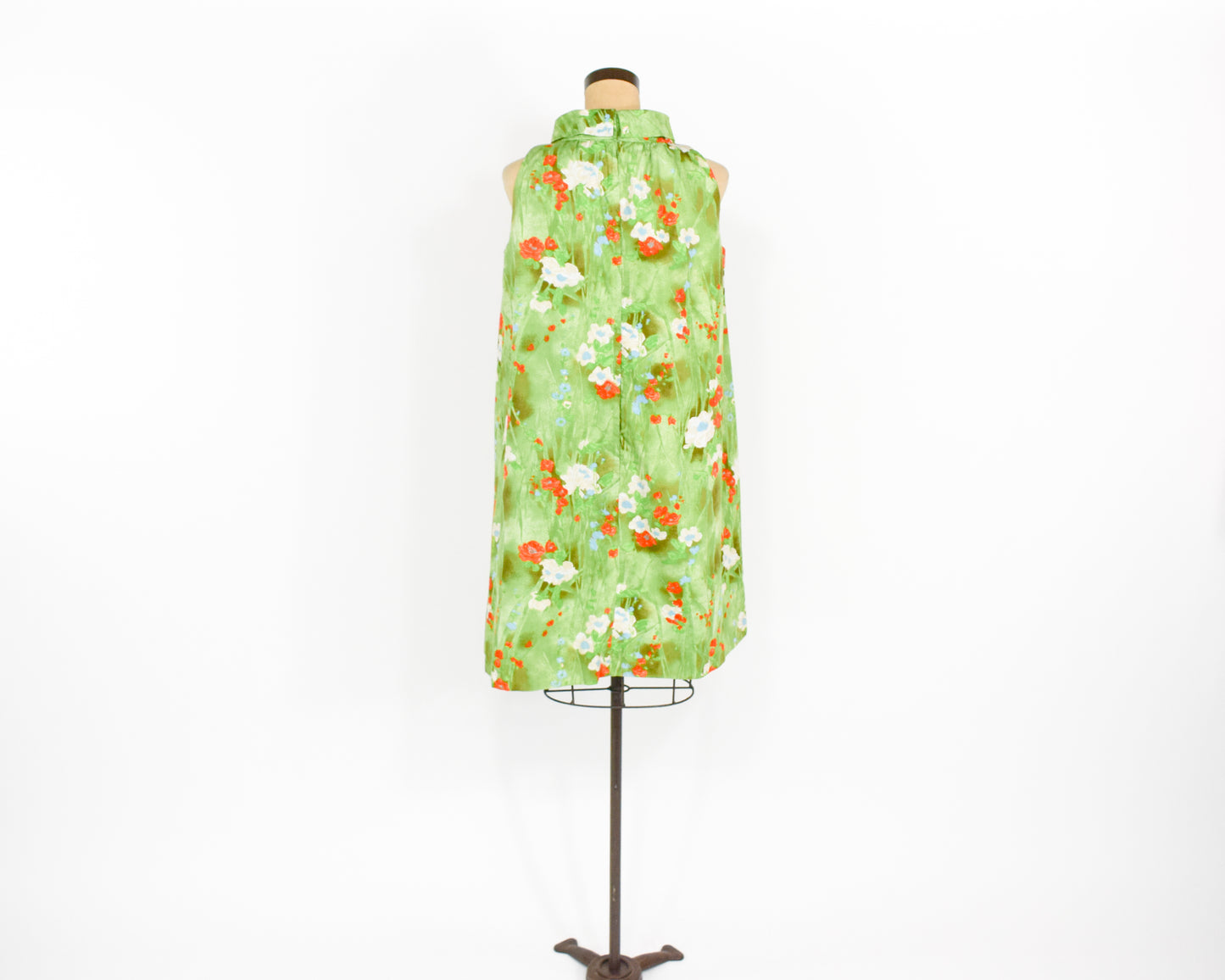1960s Green Print Tent Dress, Large