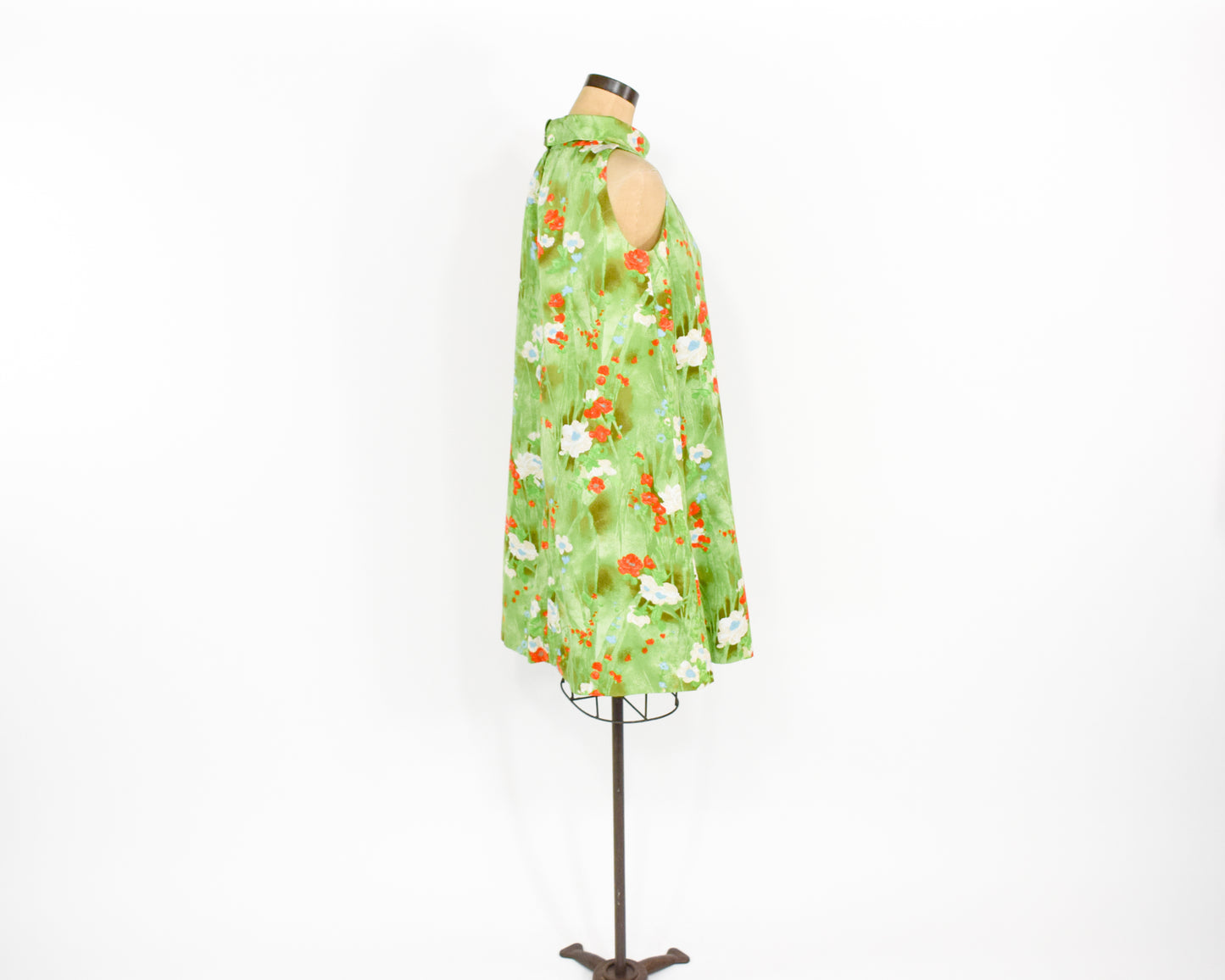 1960s Green Print Tent Dress, Large