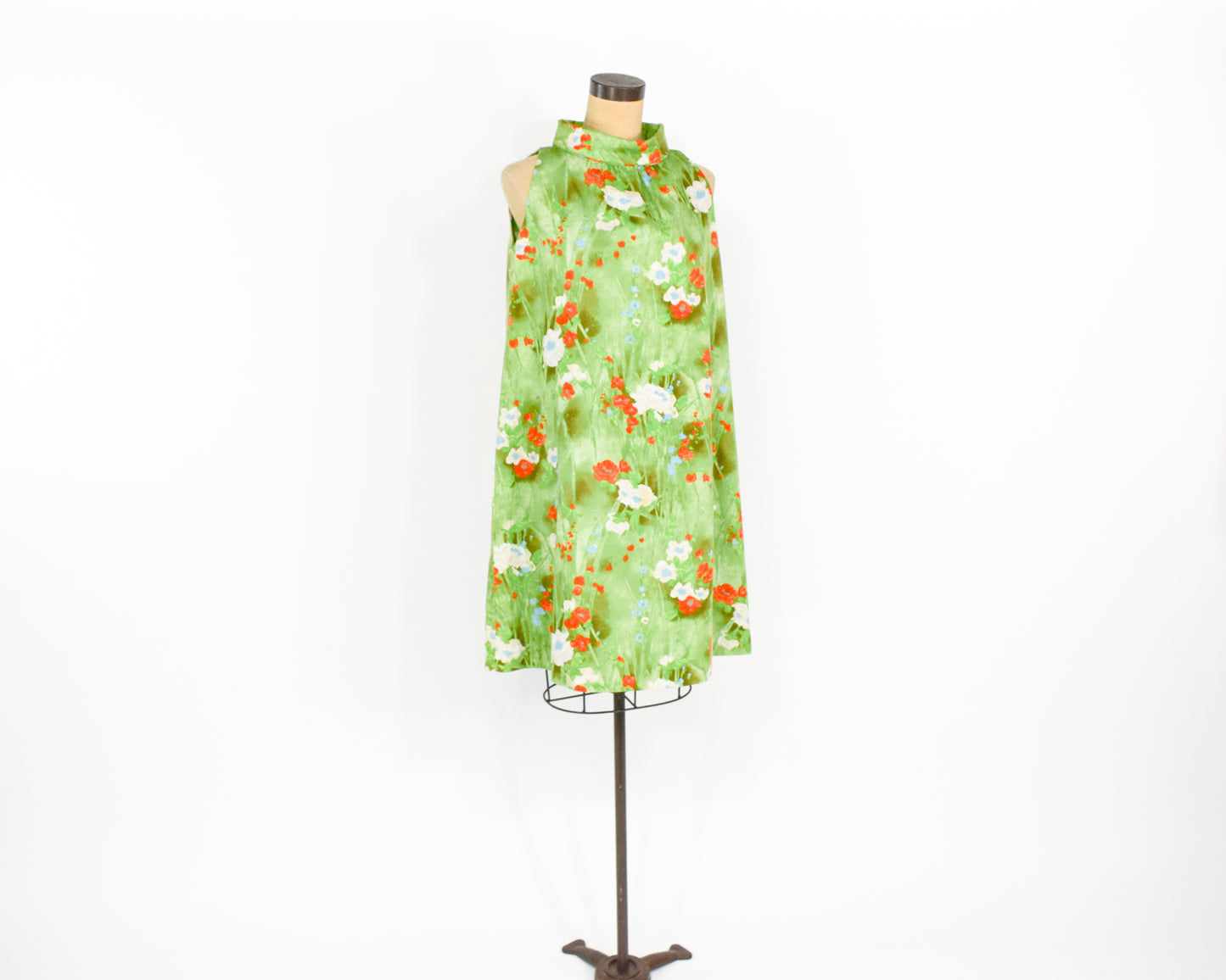 1960s Green Print Tent Dress, Large
