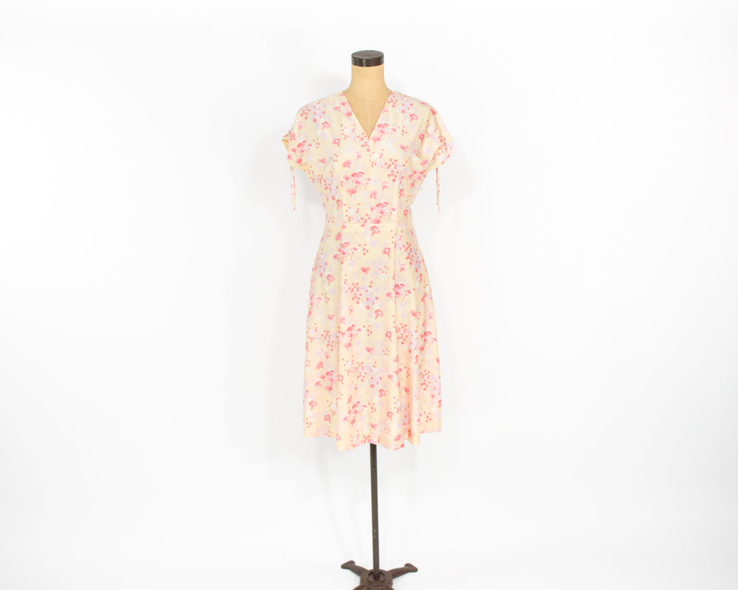 1970s Yellow Print Day Dress Medium