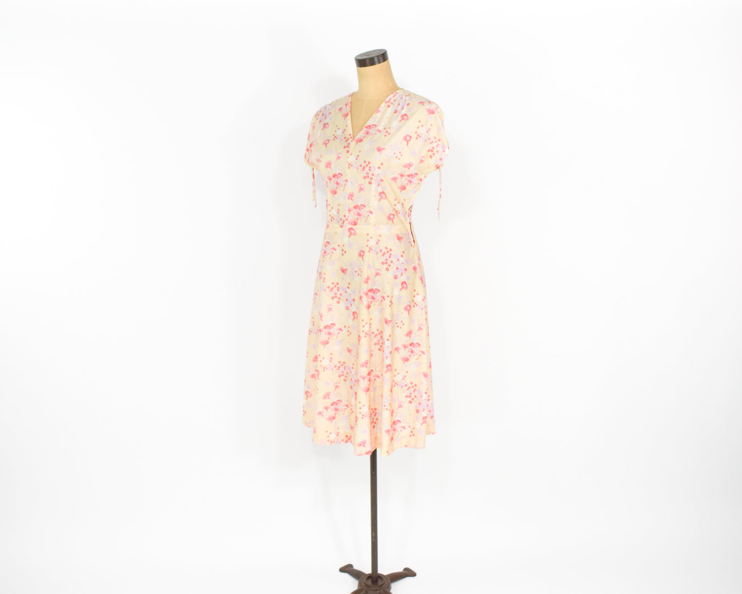 1970s Yellow Print Day Dress Medium