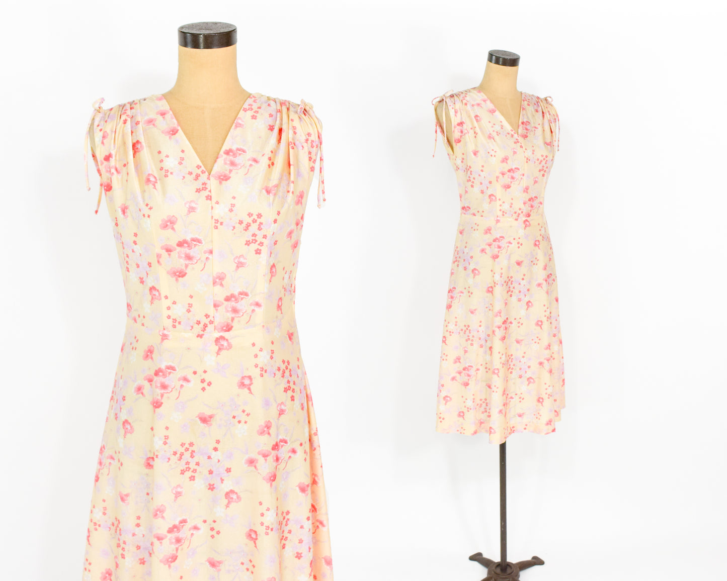 1970s Yellow Print Day Dress Medium