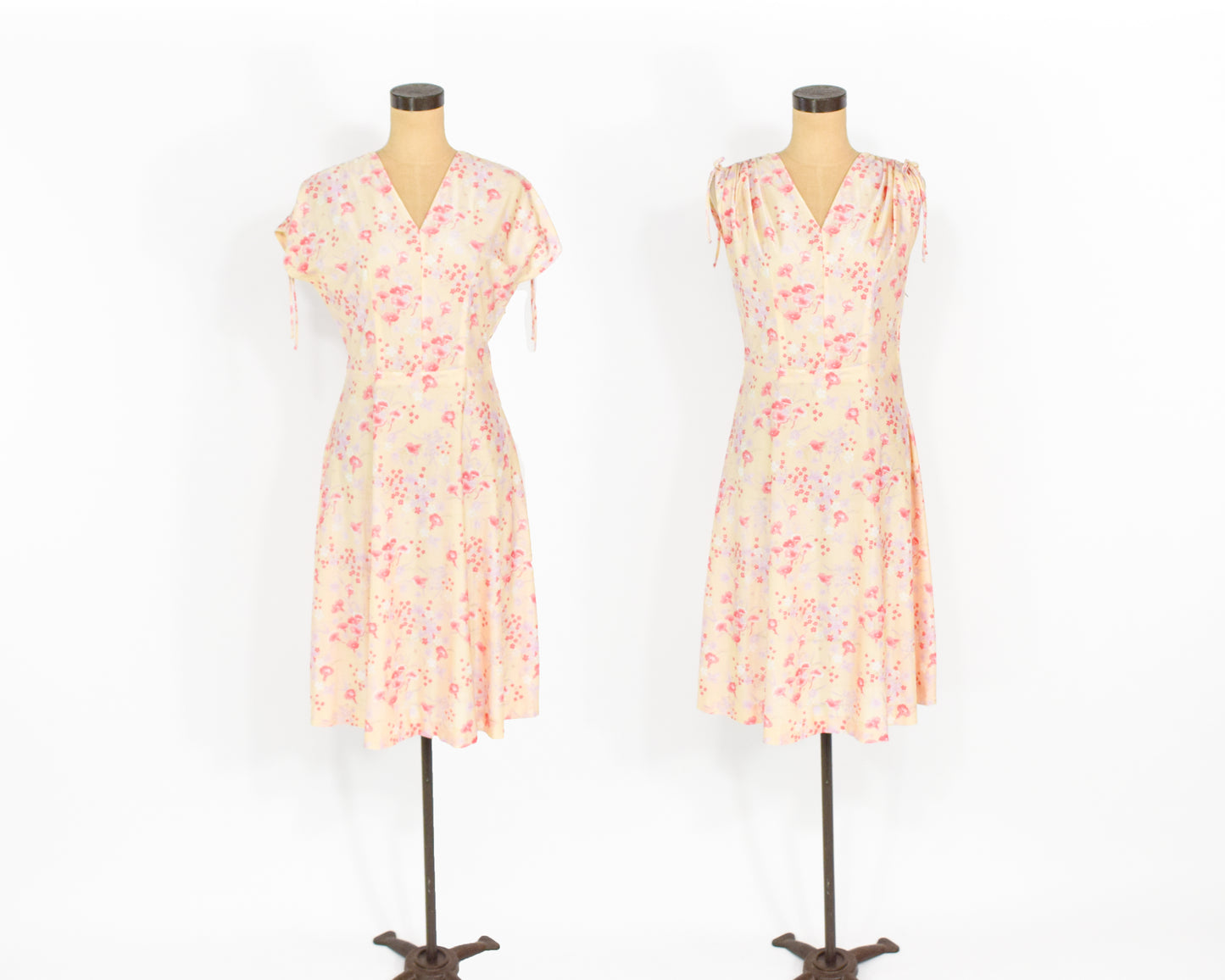 1970s Yellow Print Day Dress Medium