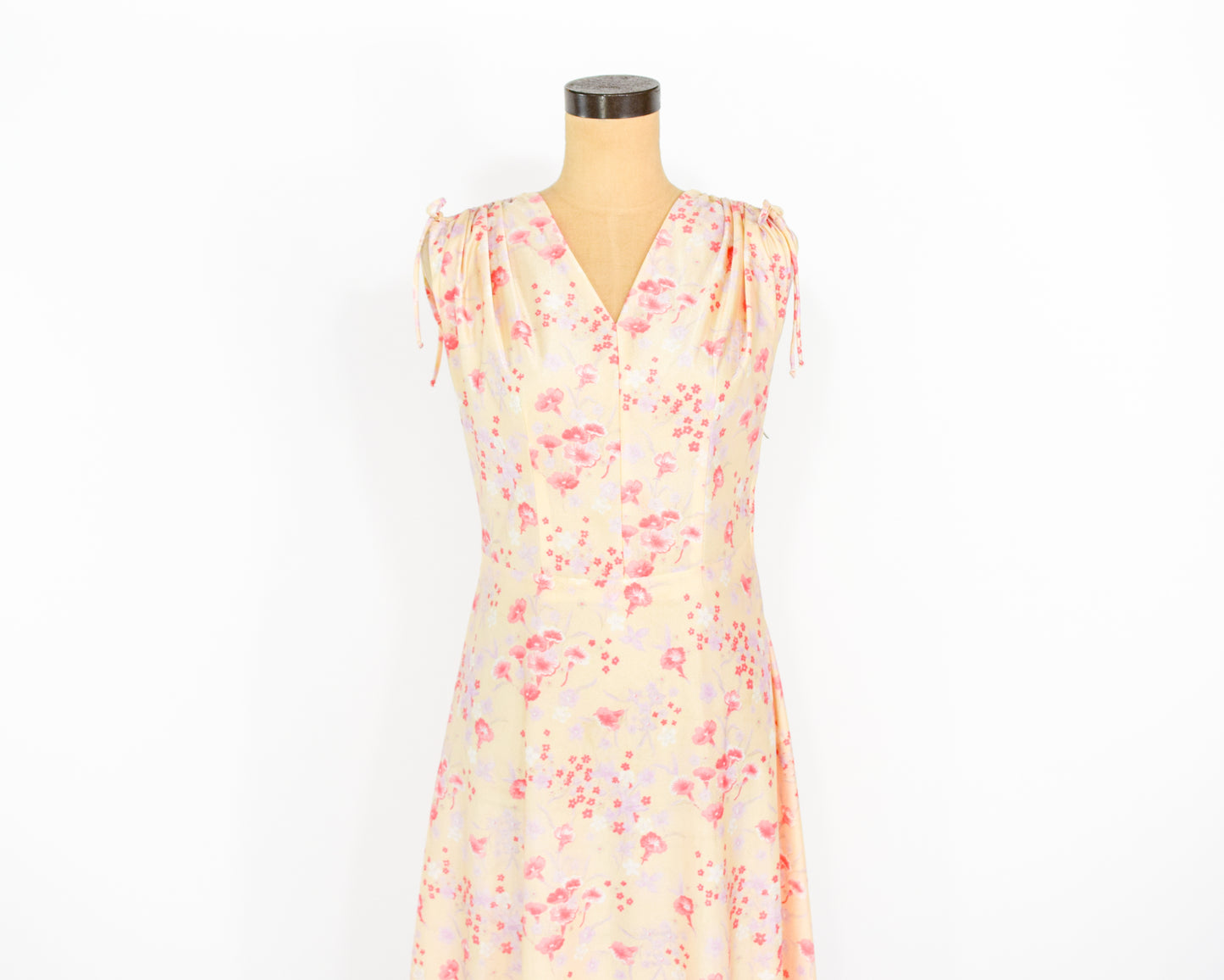 1970s Yellow Print Day Dress Medium