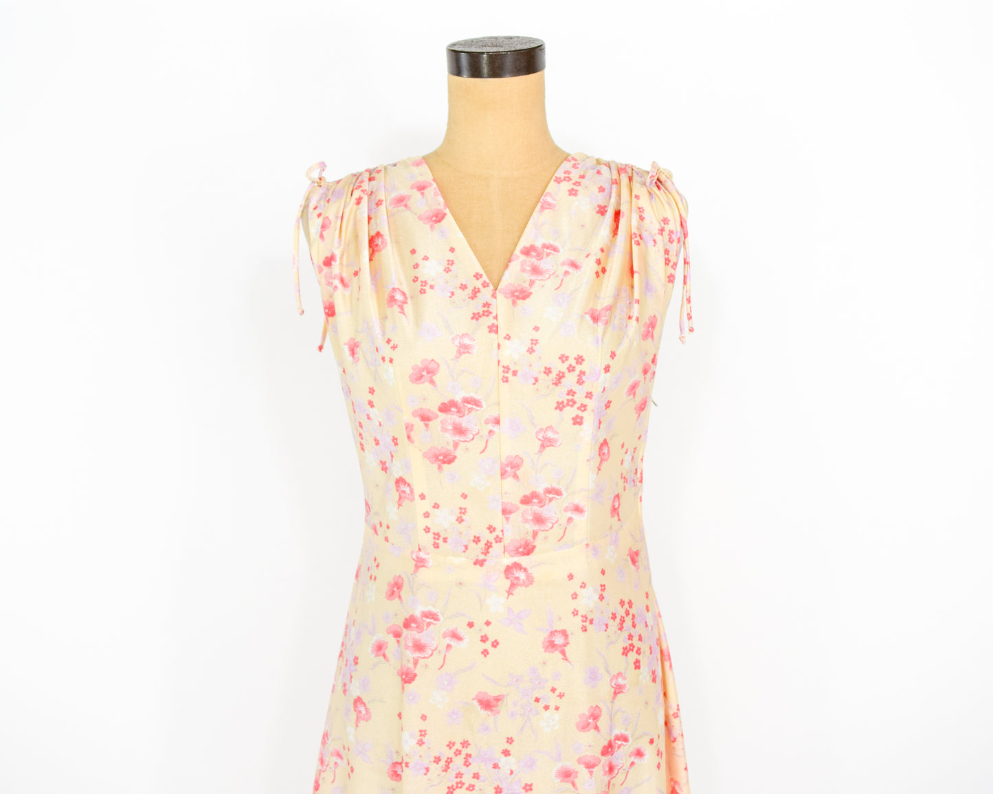 1970s Yellow Print Day Dress Medium