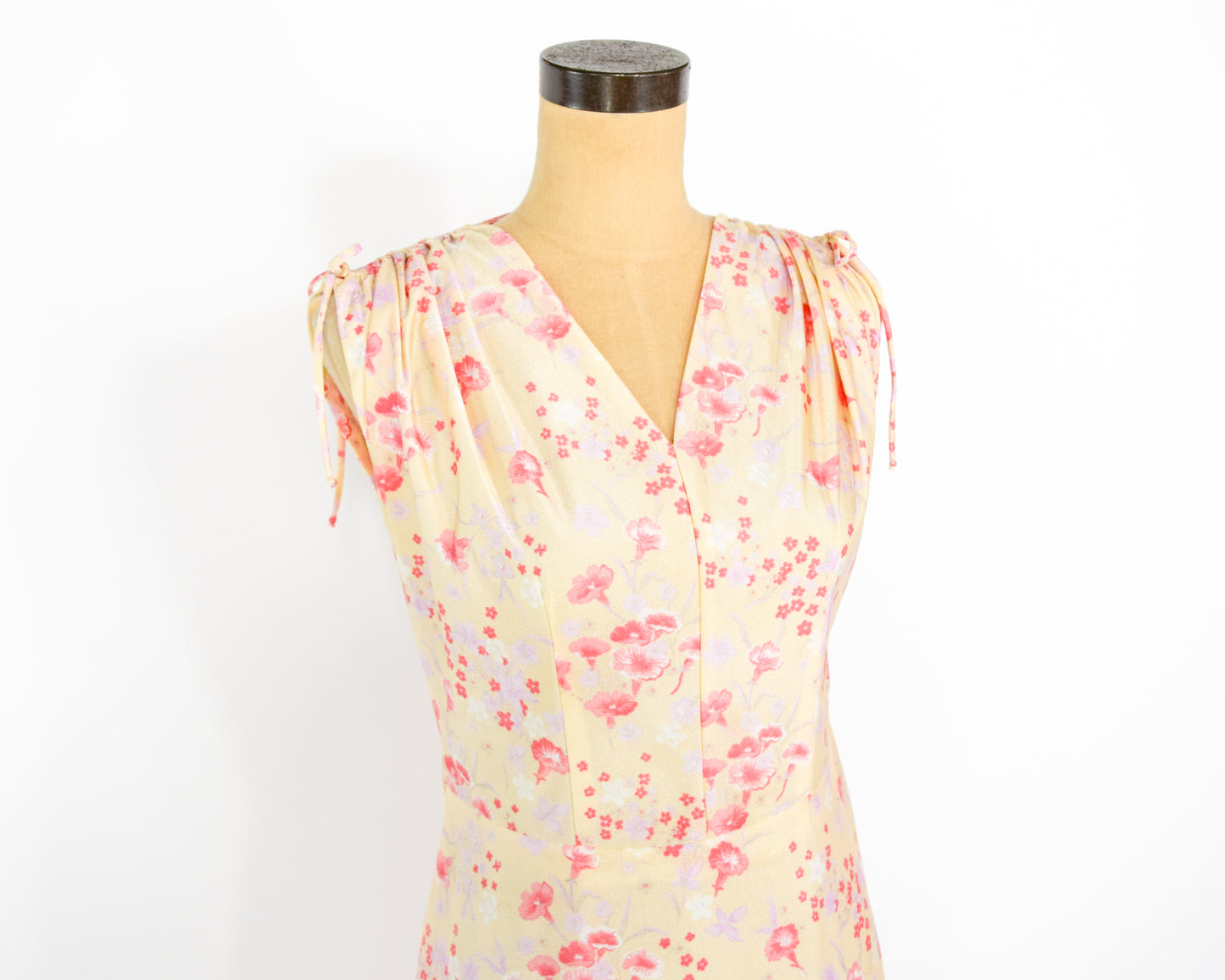 1970s Yellow Print Day Dress Medium