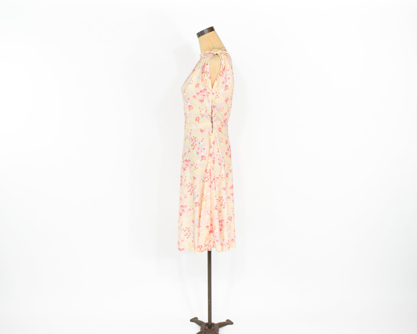 1970s Yellow Print Day Dress Medium