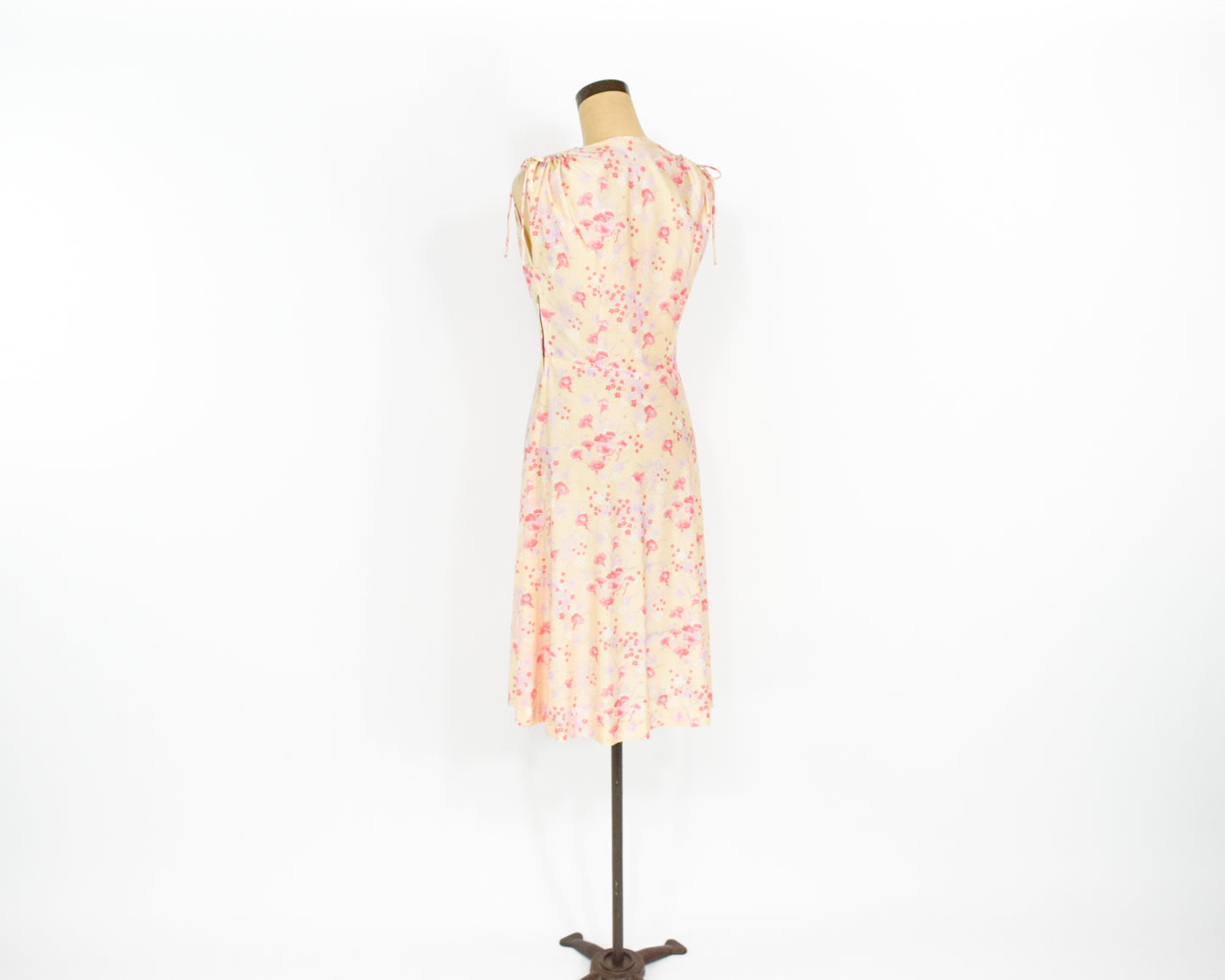 1970s Yellow Print Day Dress Medium