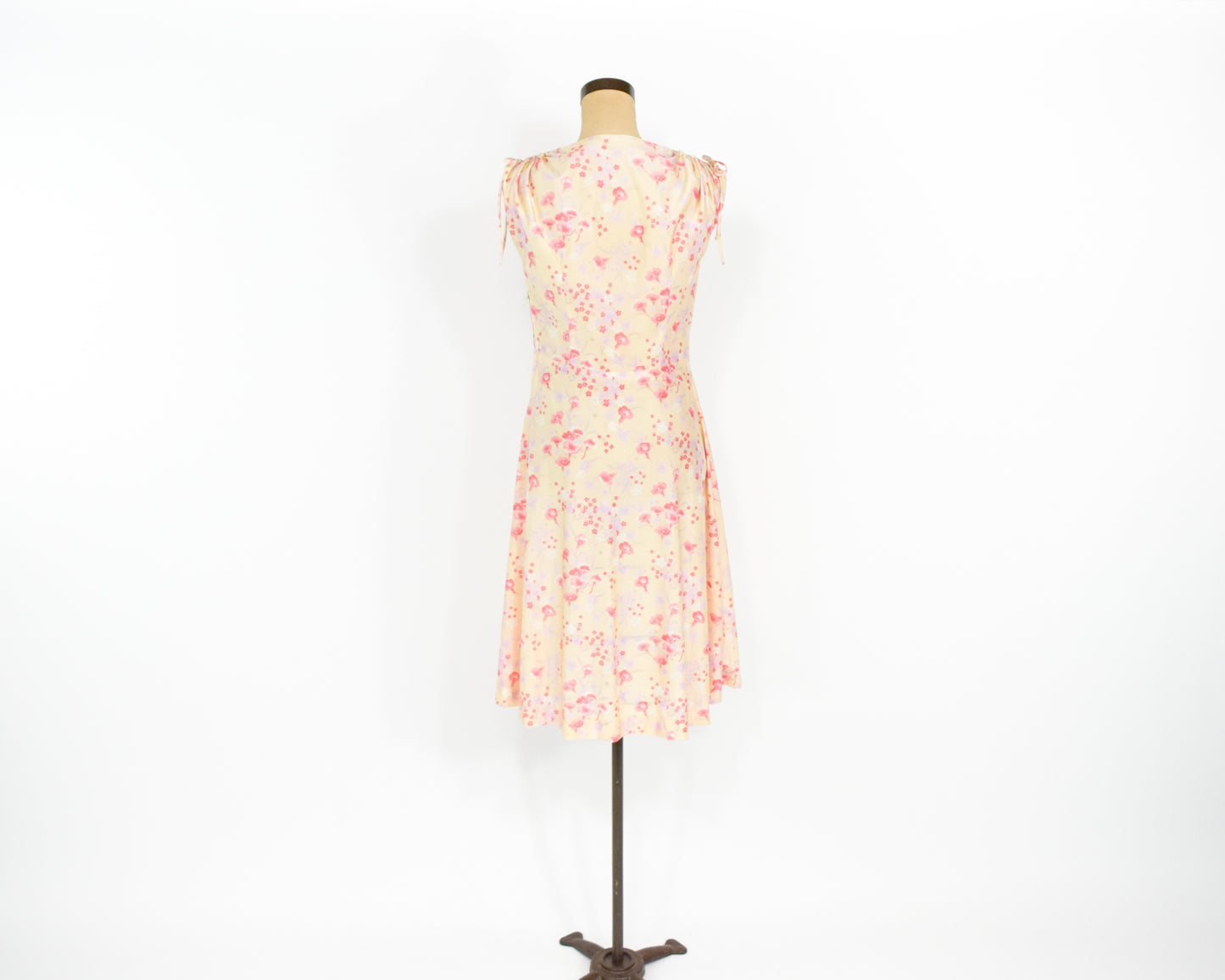 1970s Yellow Print Day Dress Medium