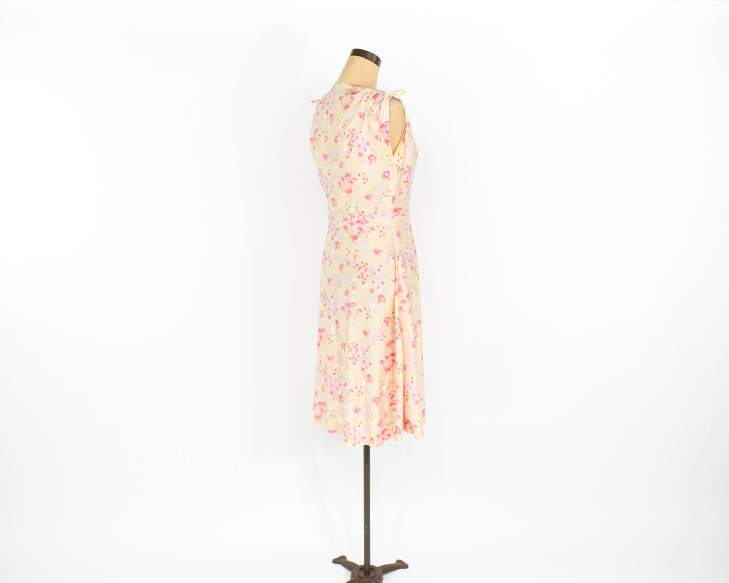 1970s Yellow Print Day Dress Medium