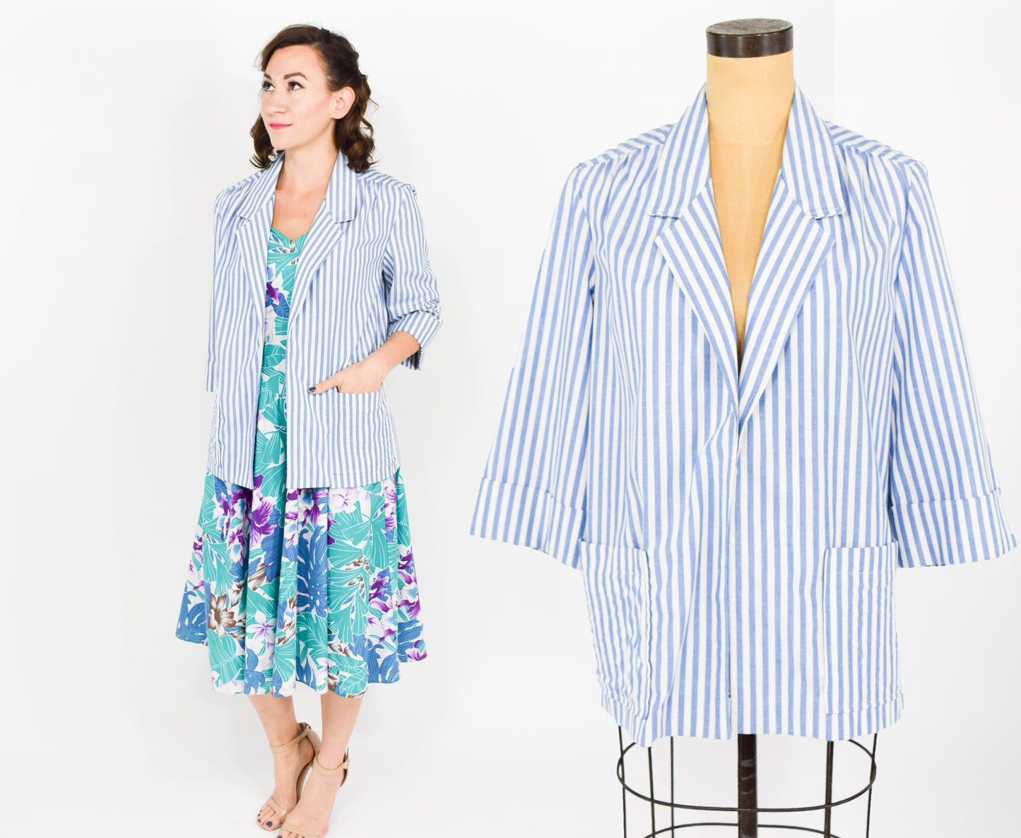 1990s Blue White Striped Jacket