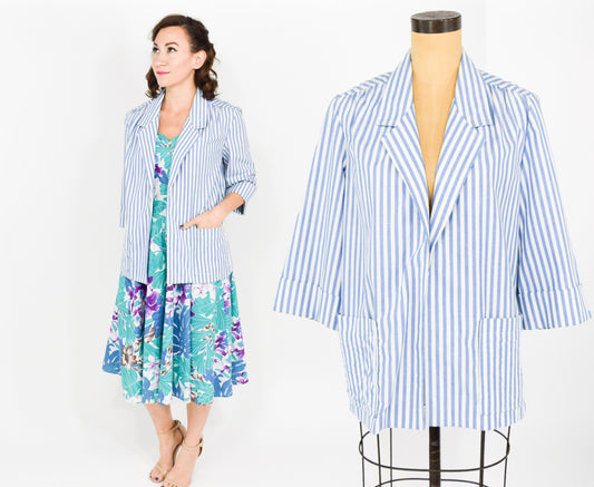 1990s Blue White Striped Jacket