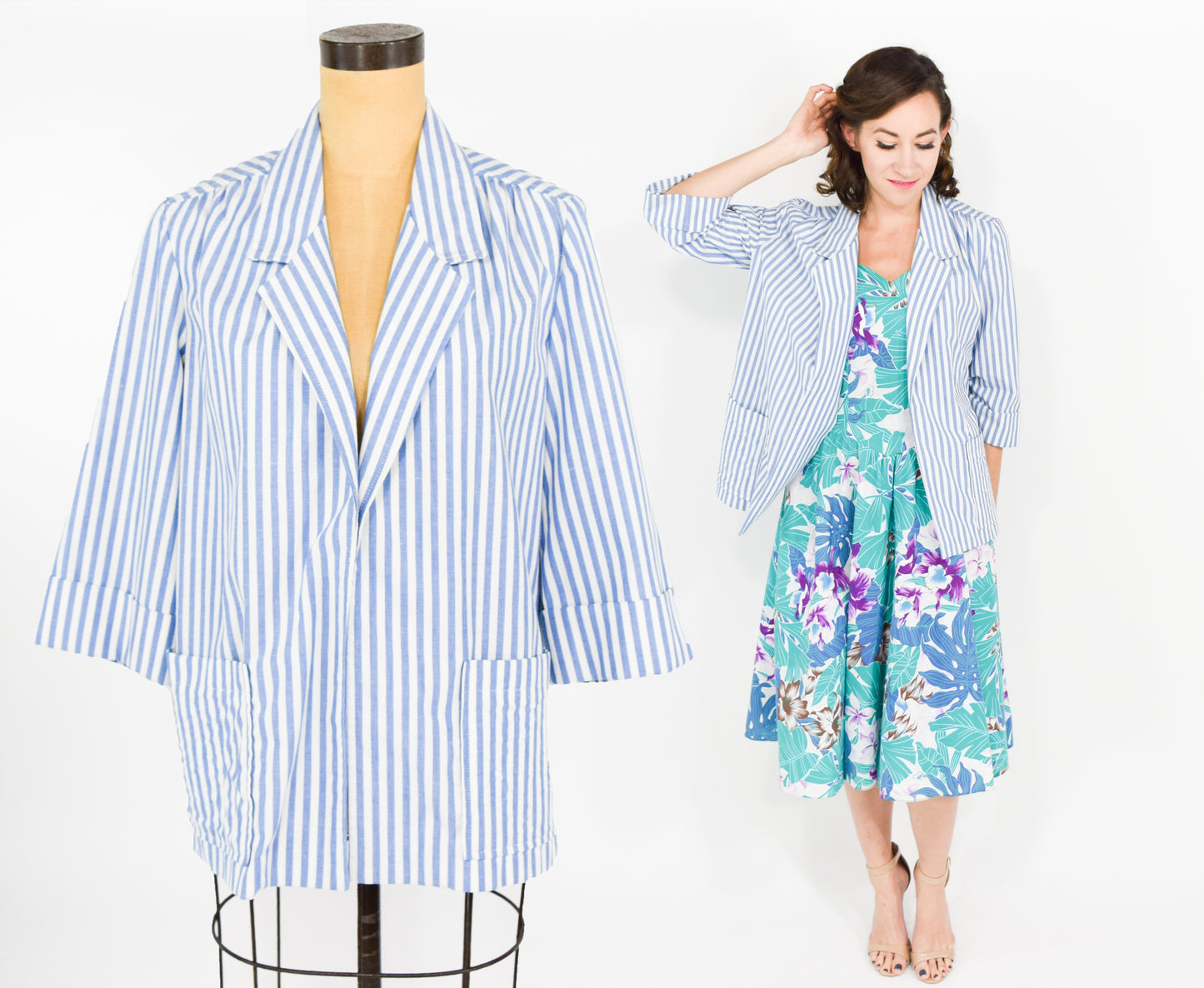 1990s Blue White Striped Jacket