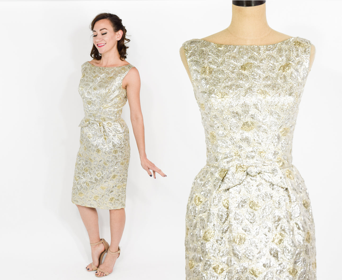 1960s Gold & Silver Cocktail Party Dress Extra Small