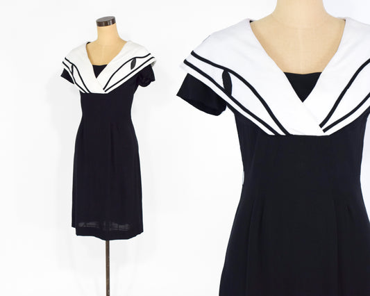 1950s Black Portrait Collar Dress