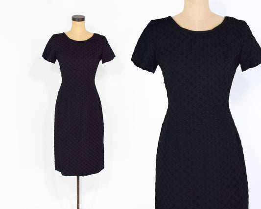 1950s Black Ribbon Lace Dress, Small