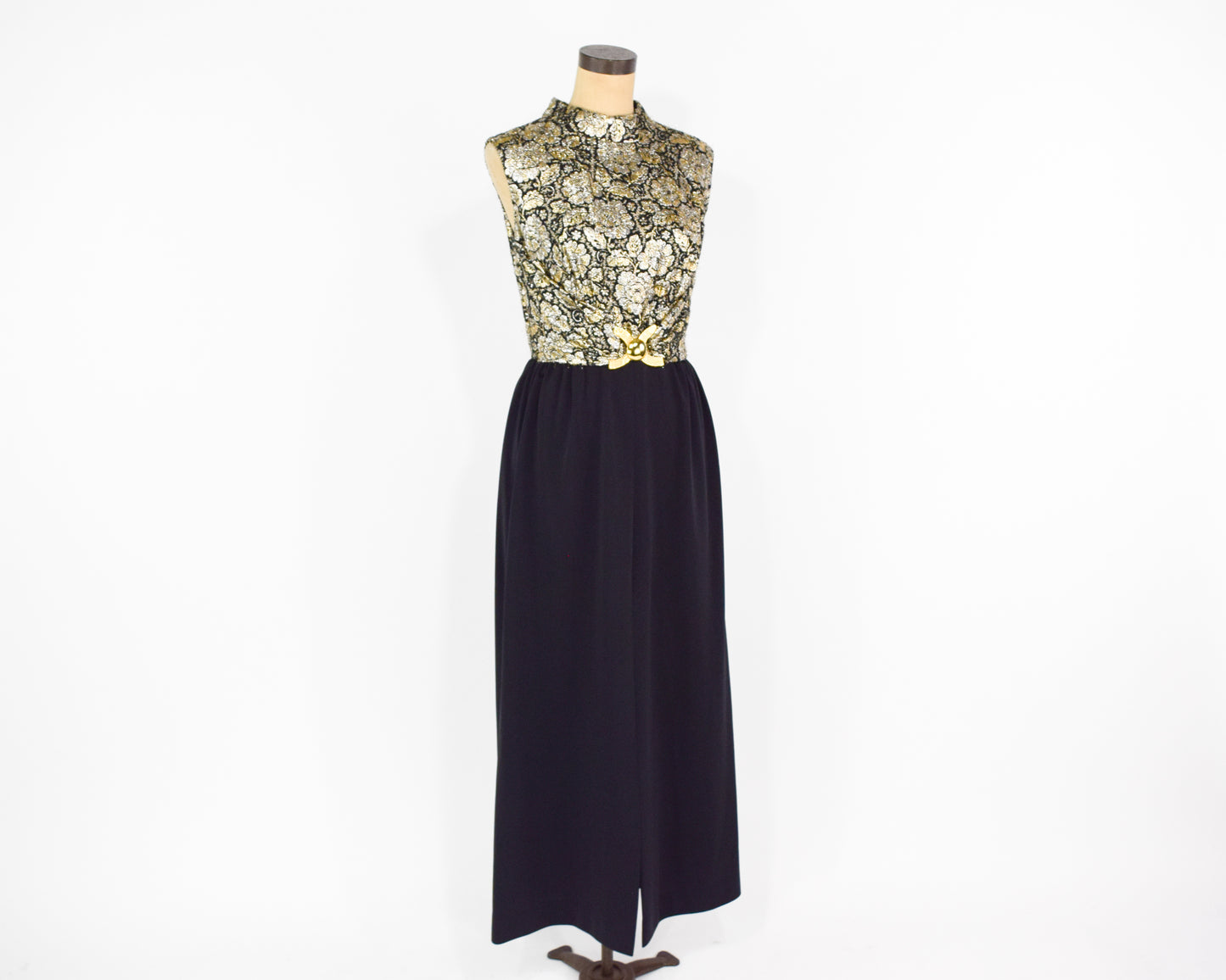 1960s Black Gold Party Dress, Large