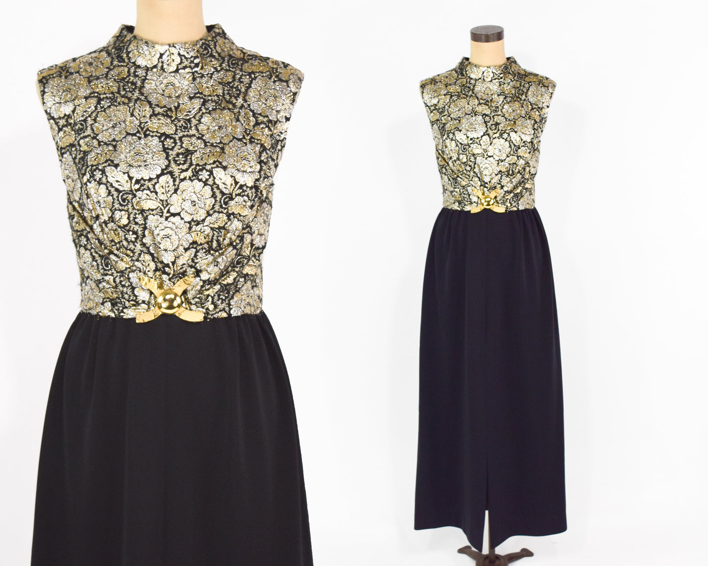 1960s Black Gold Party Dress, Large