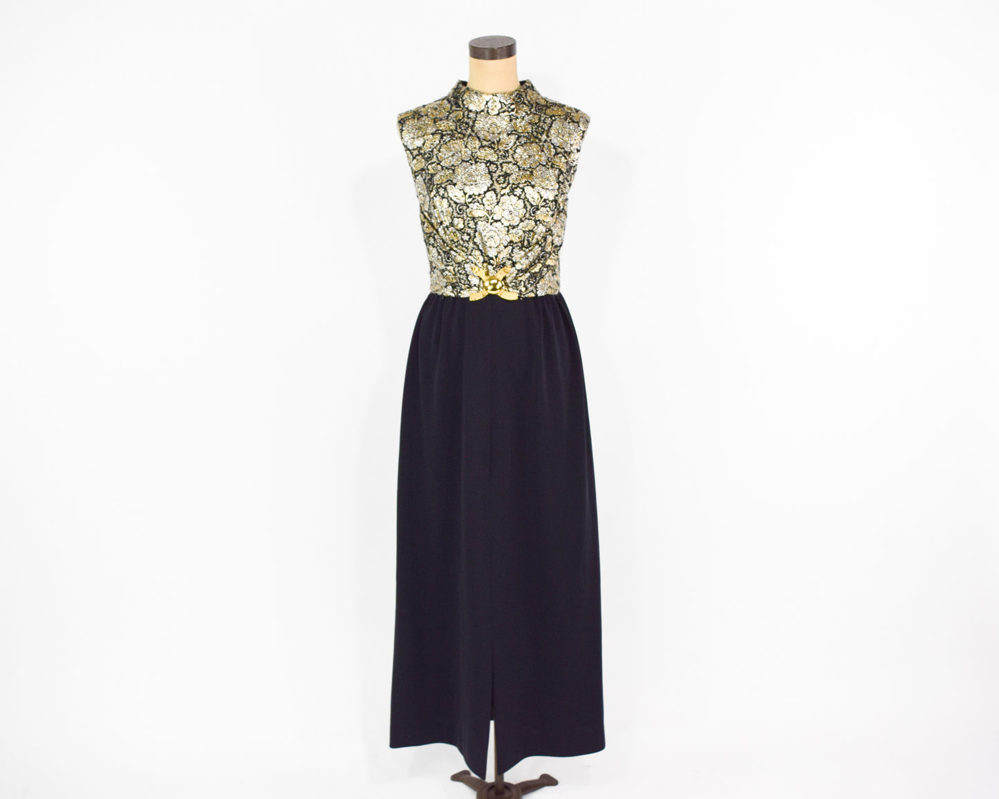 1960s Black Gold Party Dress, Large