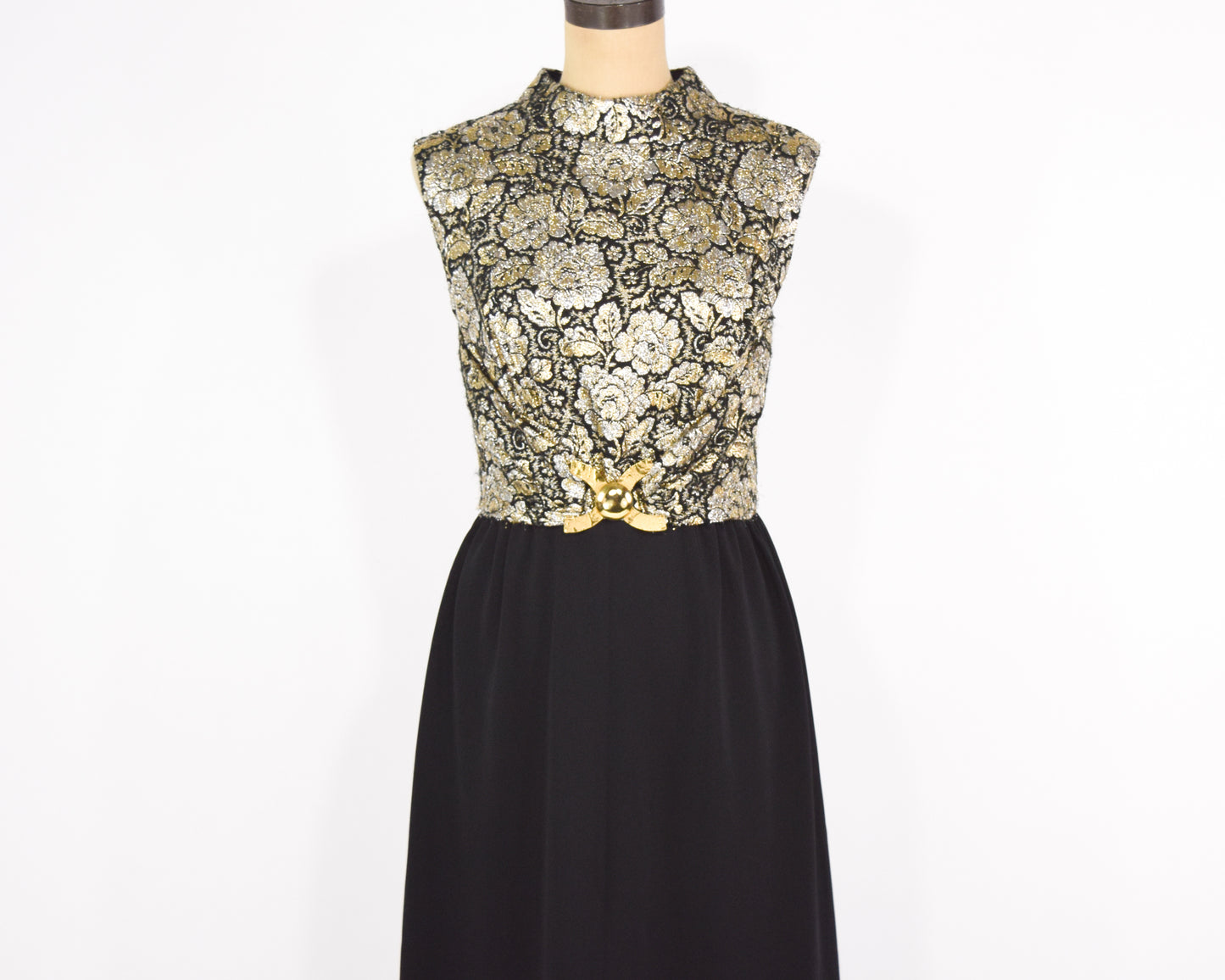 1960s Black Gold Party Dress, Large