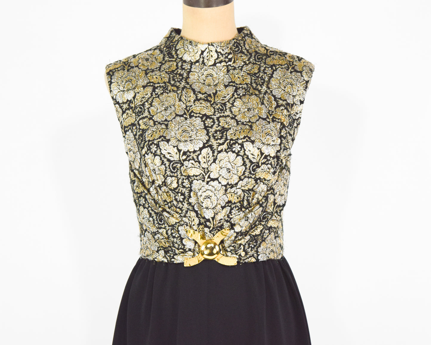 1960s Black Gold Party Dress, Large
