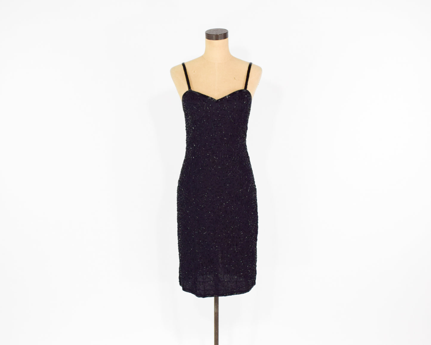 1990s Black Silk Beaded Dress