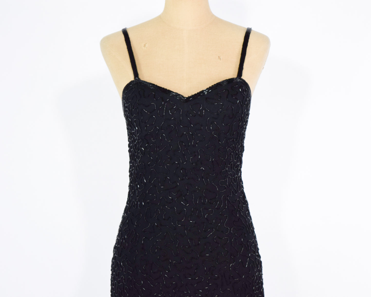 1990s Black Silk Beaded Dress