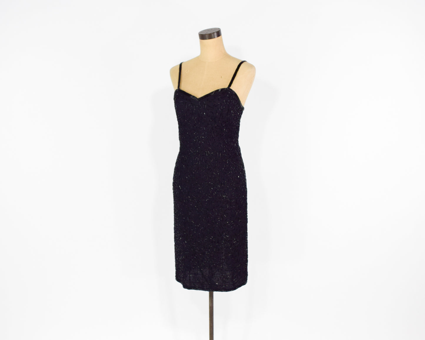 1990s Black Silk Beaded Dress