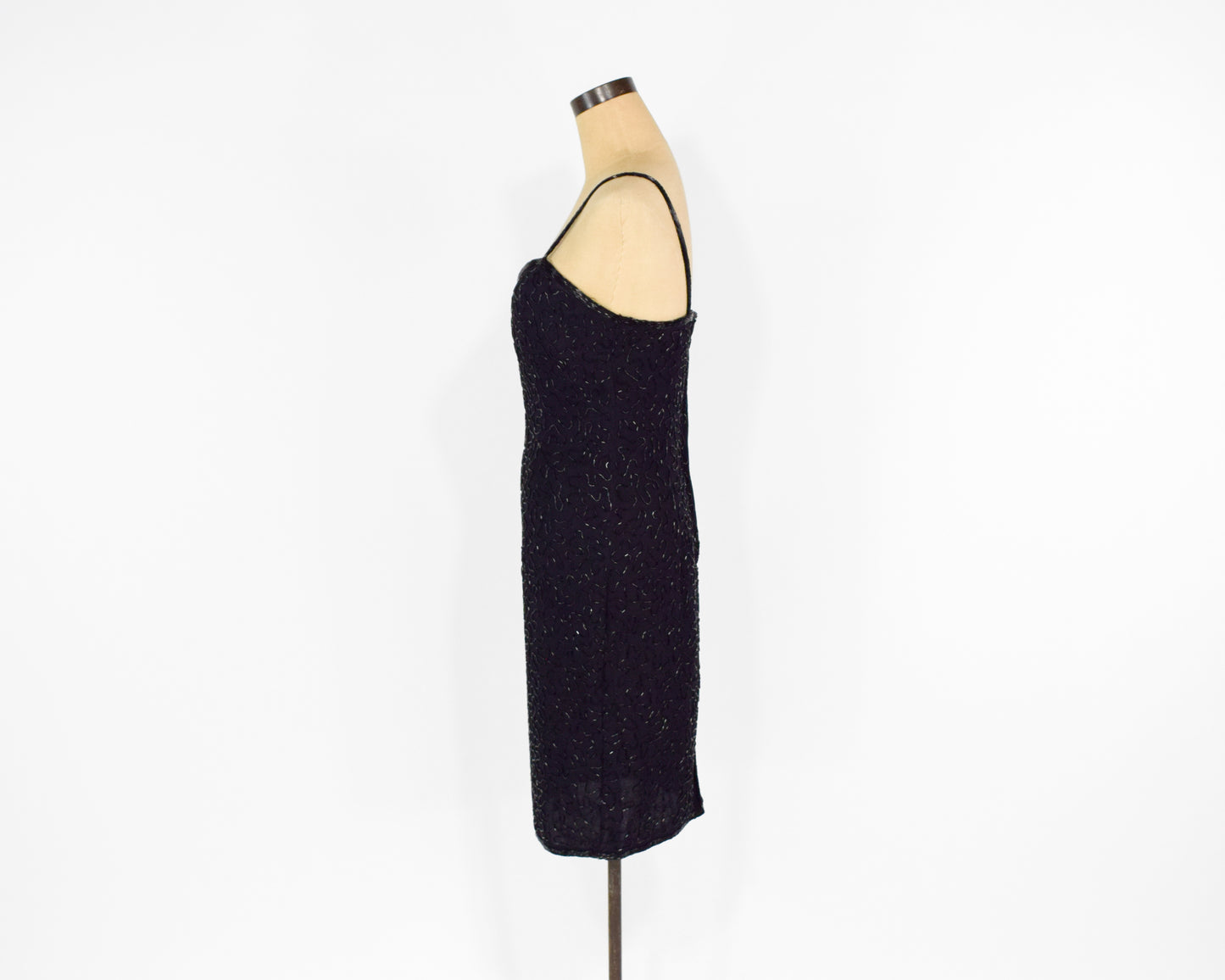 1990s Black Silk Beaded Dress