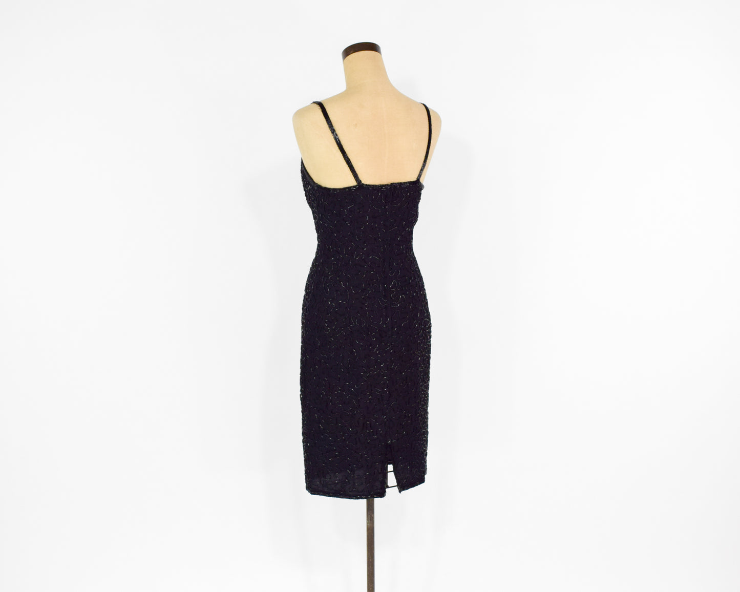 1990s Black Silk Beaded Dress