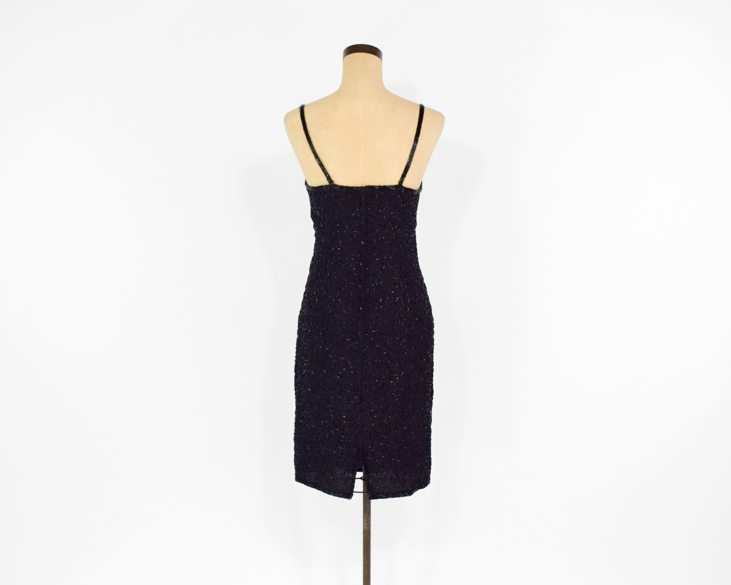 1990s Black Silk Beaded Dress