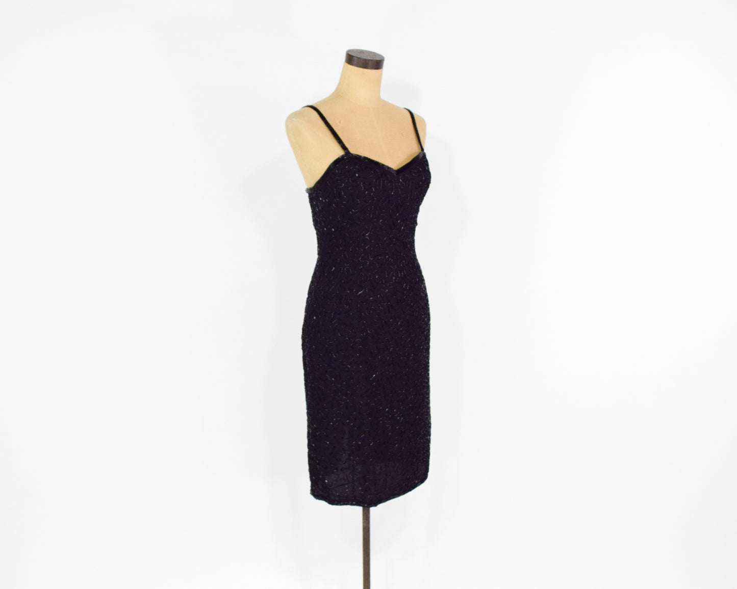 1990s Black Silk Beaded Dress