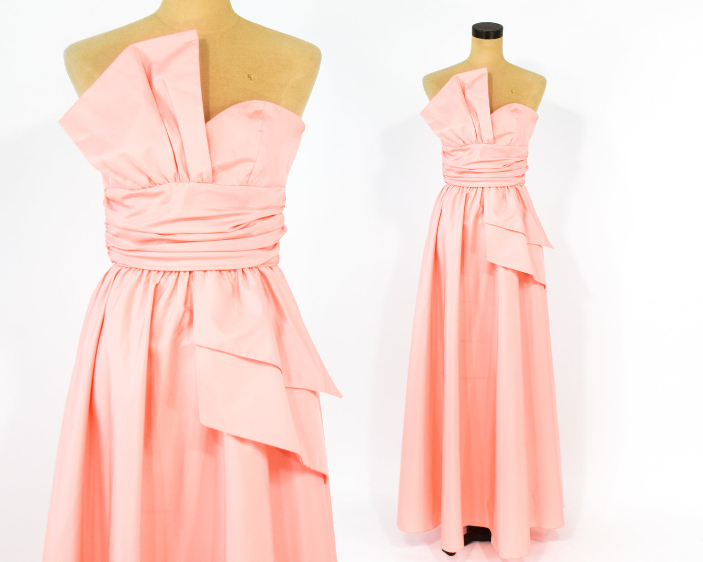 1970s Peachy Pink Strapless Prom Dress, Extra Small