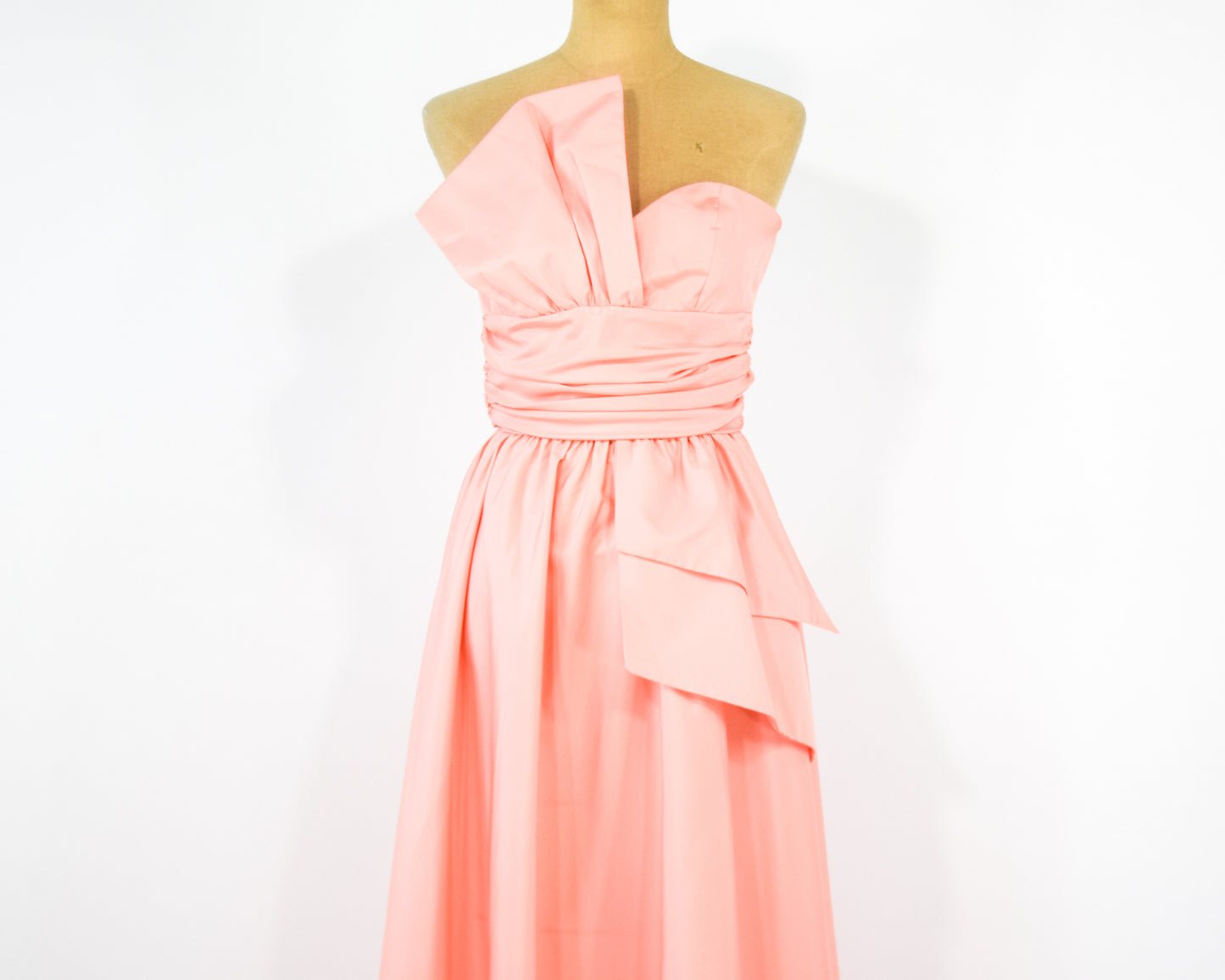 1970s Peachy Pink Strapless Prom Dress, Extra Small