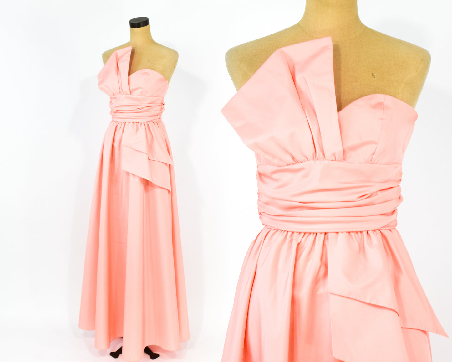 1970s Peachy Pink Strapless Prom Dress, Extra Small