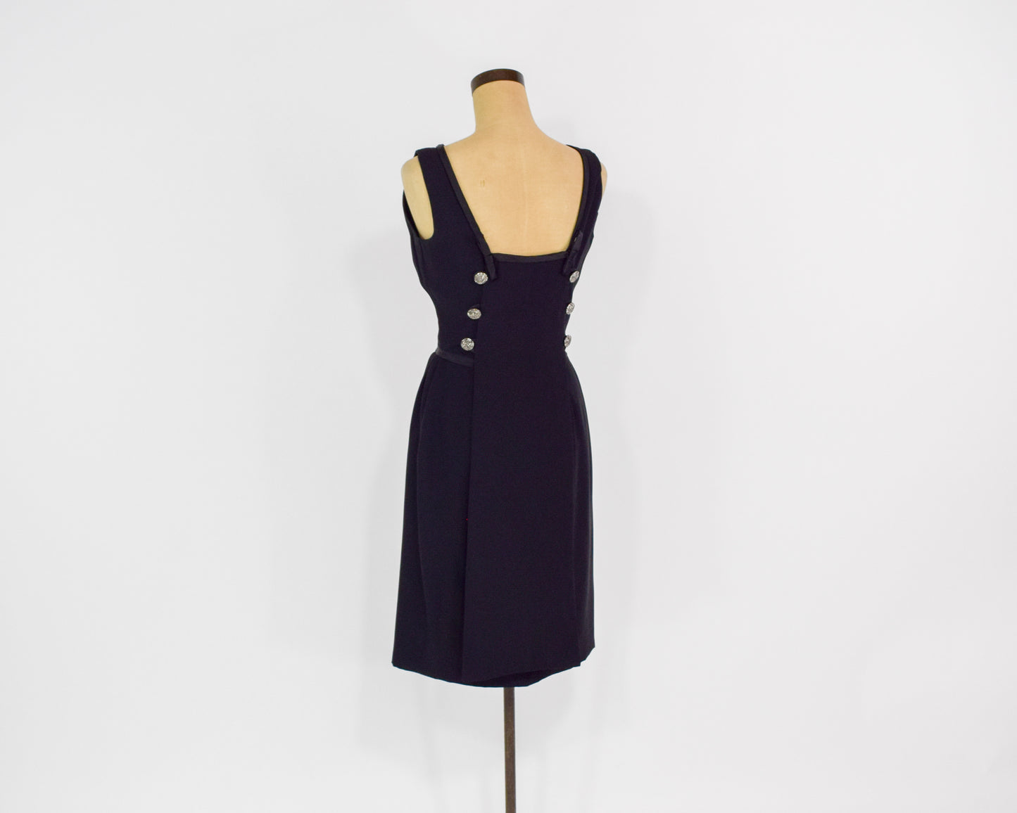 1950s Black Low Back Dress, Small
