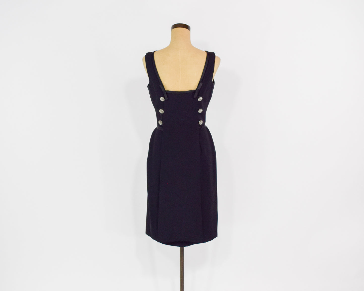 1950s Black Low Back Dress, Small