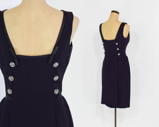 1950s Black Low Back Dress, Small