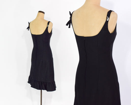 1960s Black Rhinestone Party Dress XS