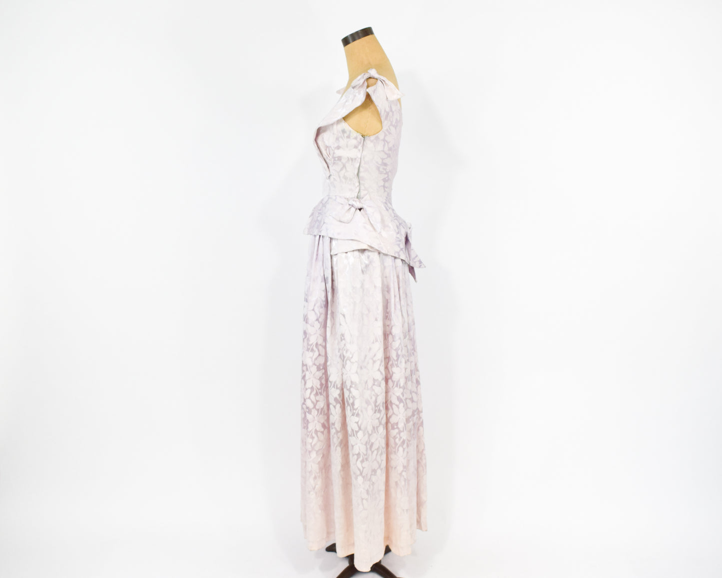 1940s Pink Satin Evening Gown Dress, Extra Small