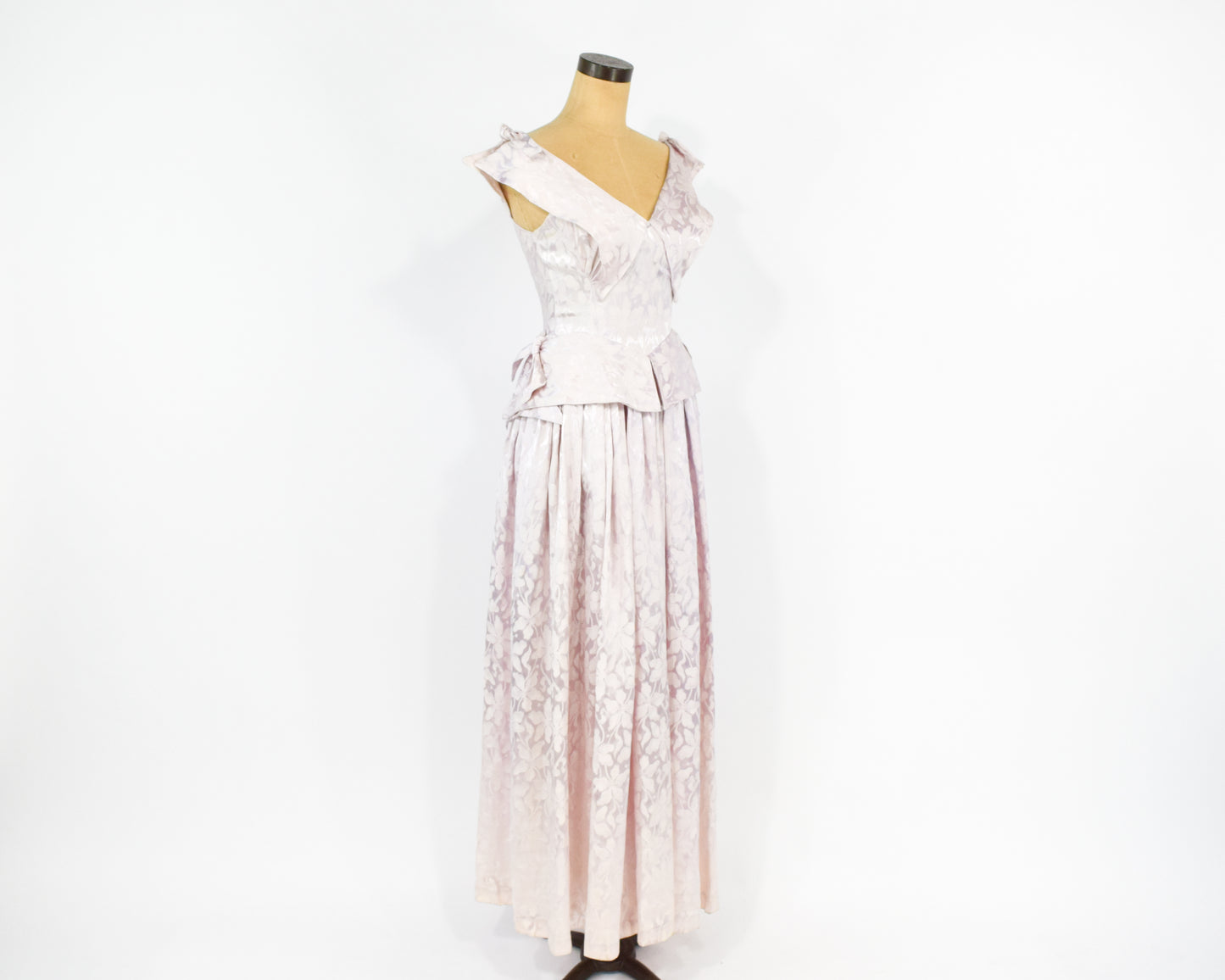 1940s Pink Satin Evening Gown Dress, Extra Small