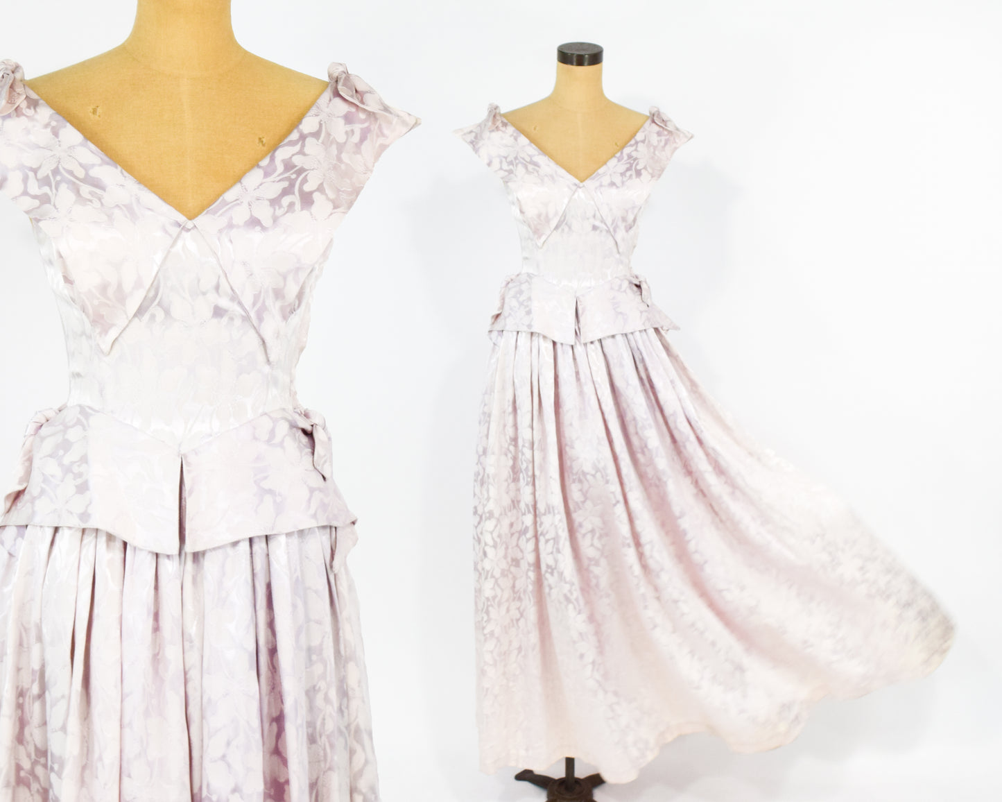 1940s Pink Satin Evening Gown Dress, Extra Small