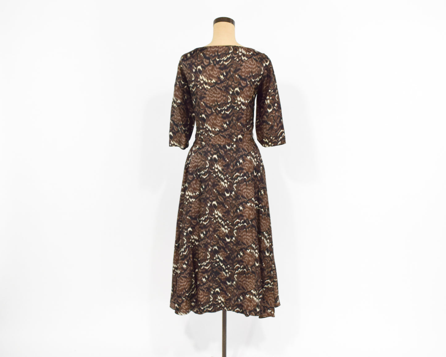 1940s Brown Watercolor Print Cocktail Dress, Medium