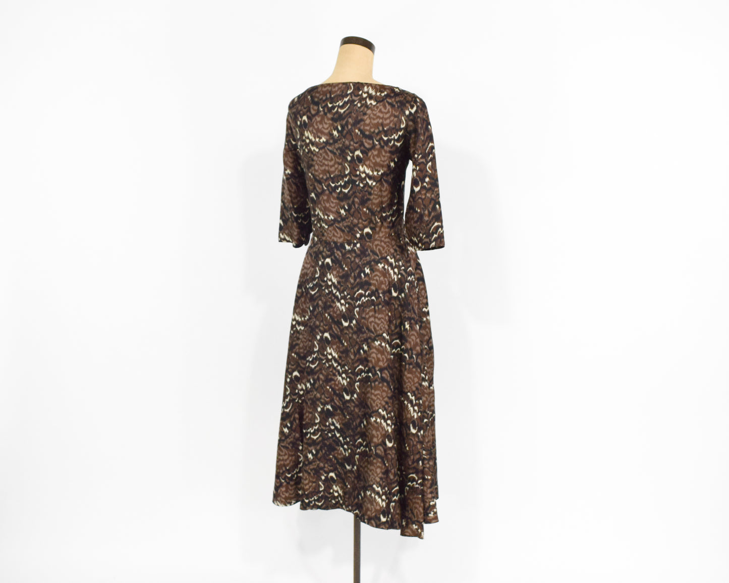 1940s Brown Watercolor Print Cocktail Dress, Medium