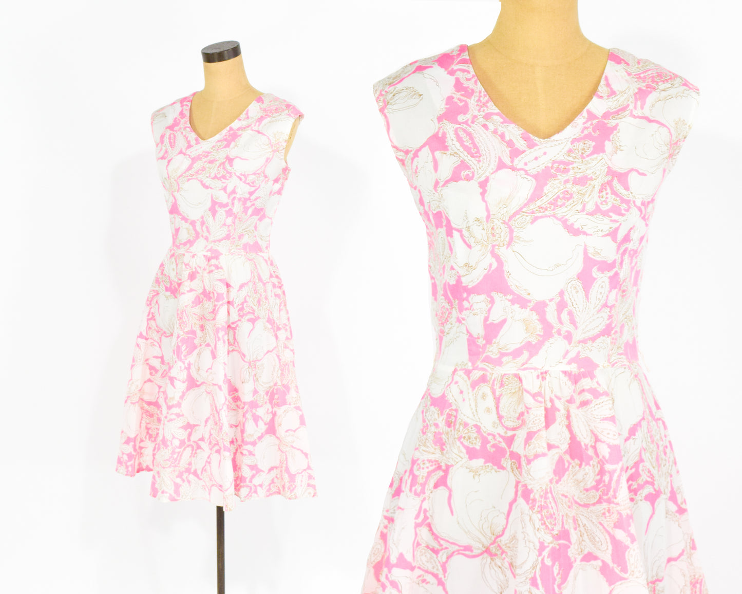 1960s Pink Print Dress Medium