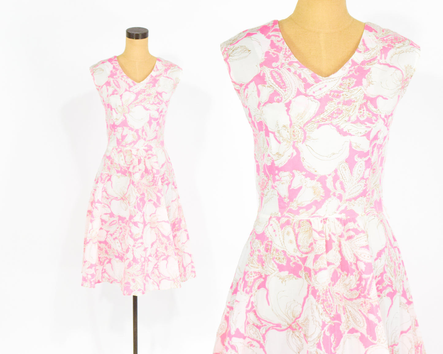 1960s Pink Print Dress Medium
