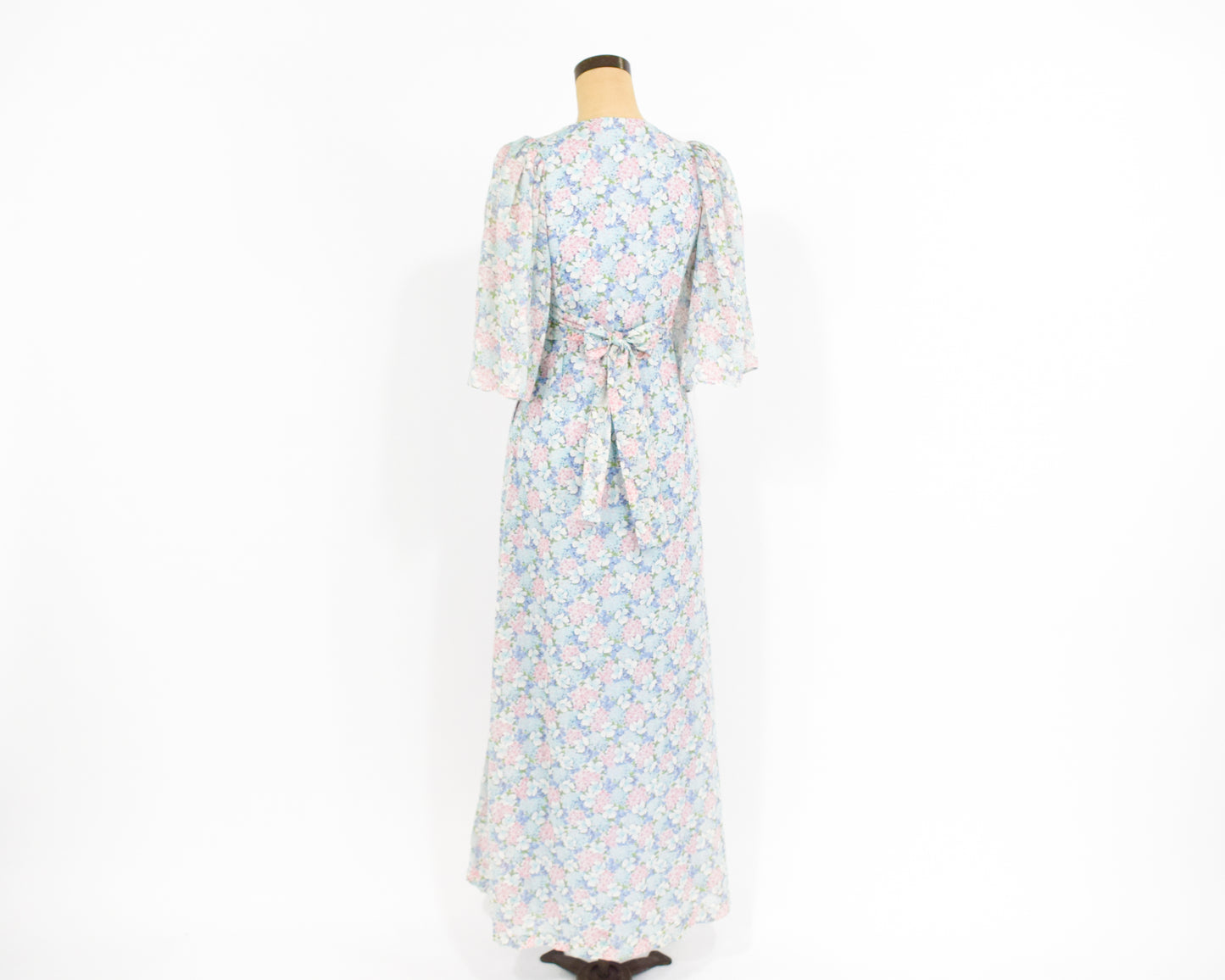 1970s Blue Floral Dress | Pastel Print Cotton Maxi Summer Dress