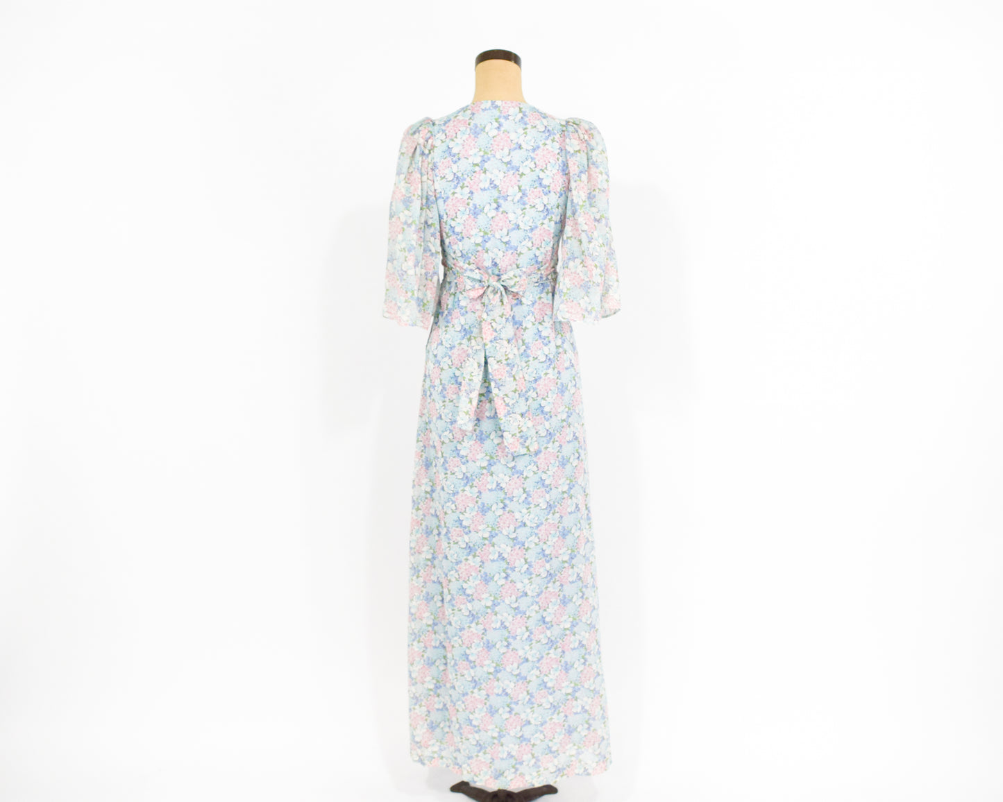 1970s Blue Floral Dress | Pastel Print Cotton Maxi Summer Dress