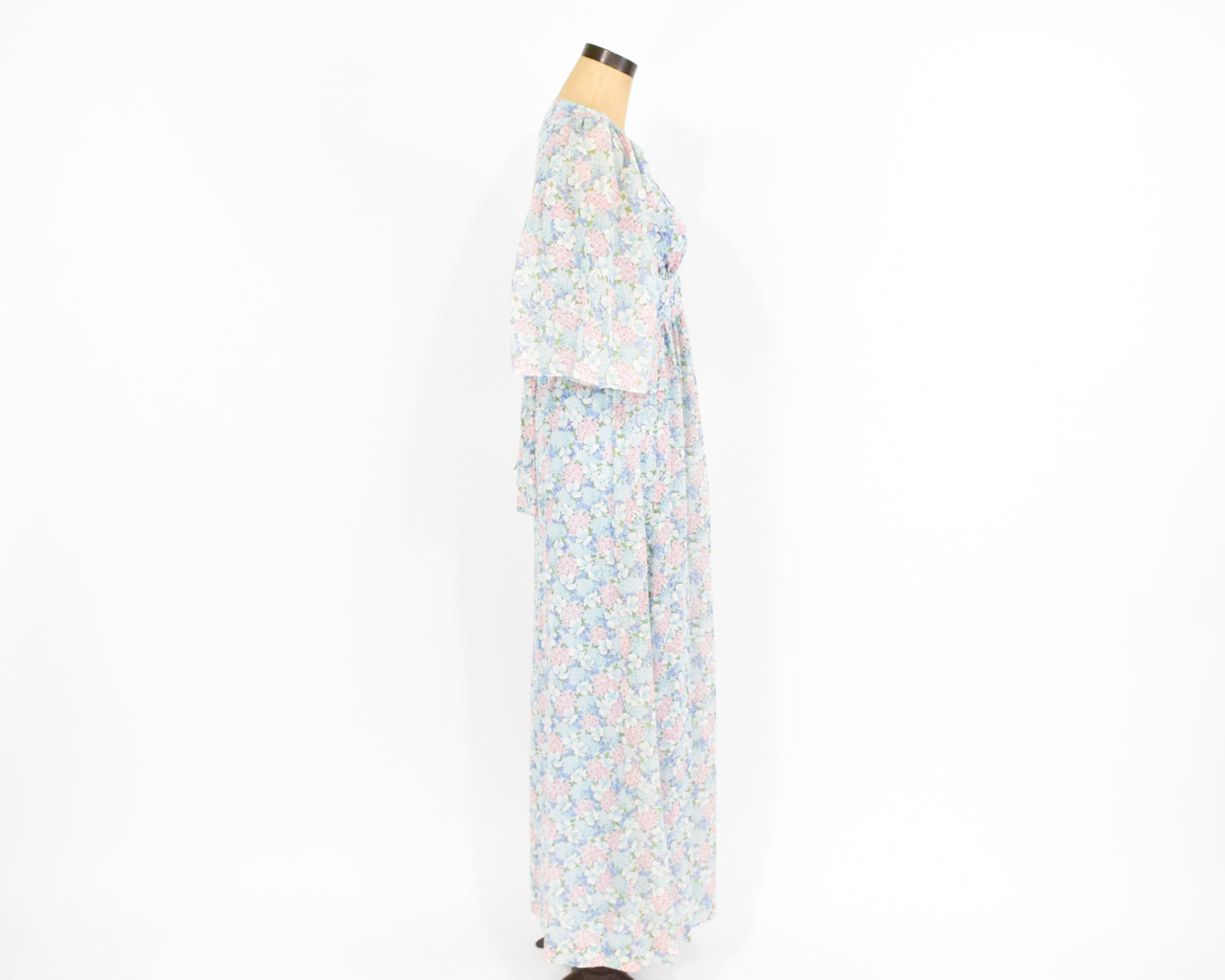 1970s Blue Floral Dress | Pastel Print Cotton Maxi Summer Dress