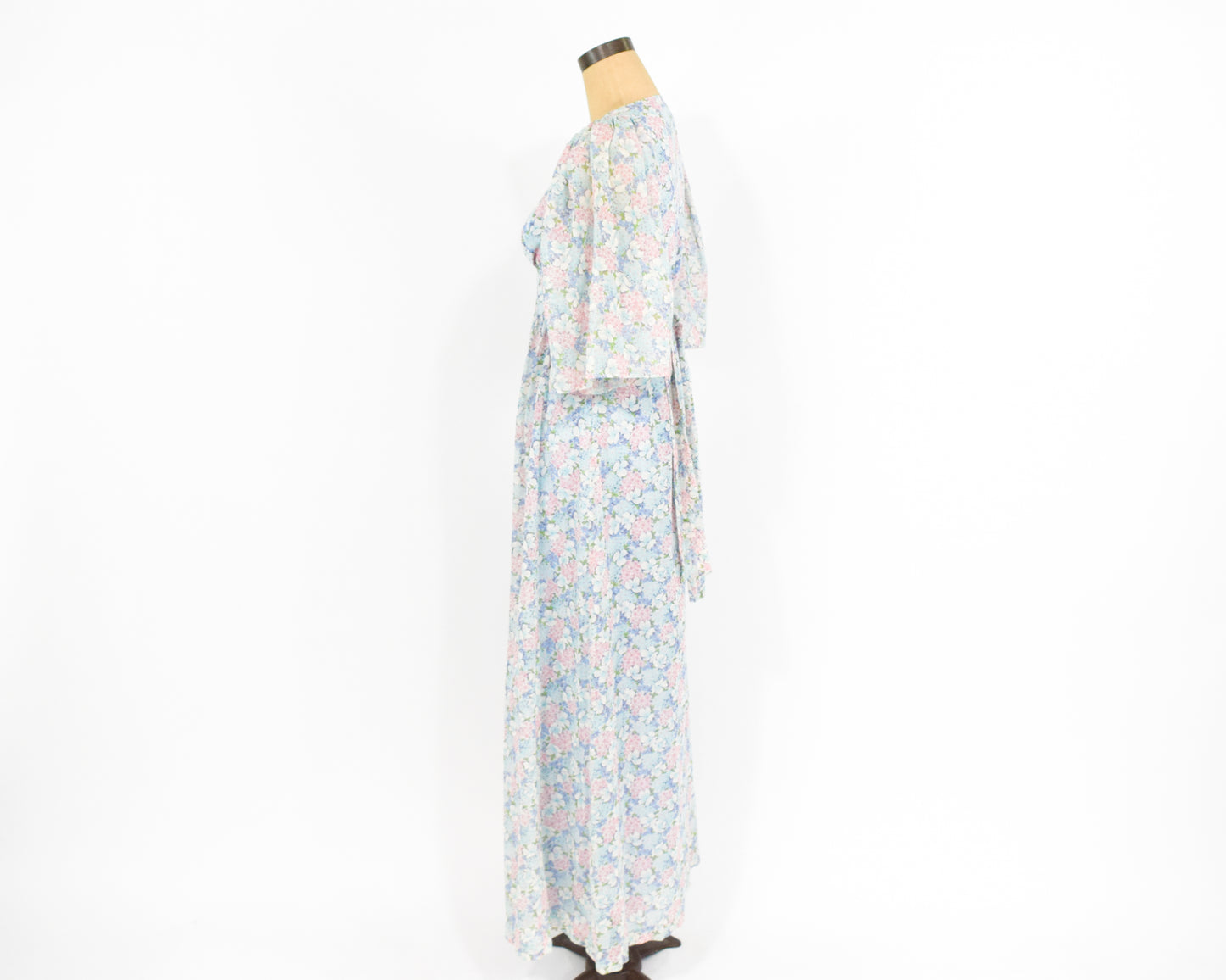 1970s Blue Floral Dress | Pastel Print Cotton Maxi Summer Dress